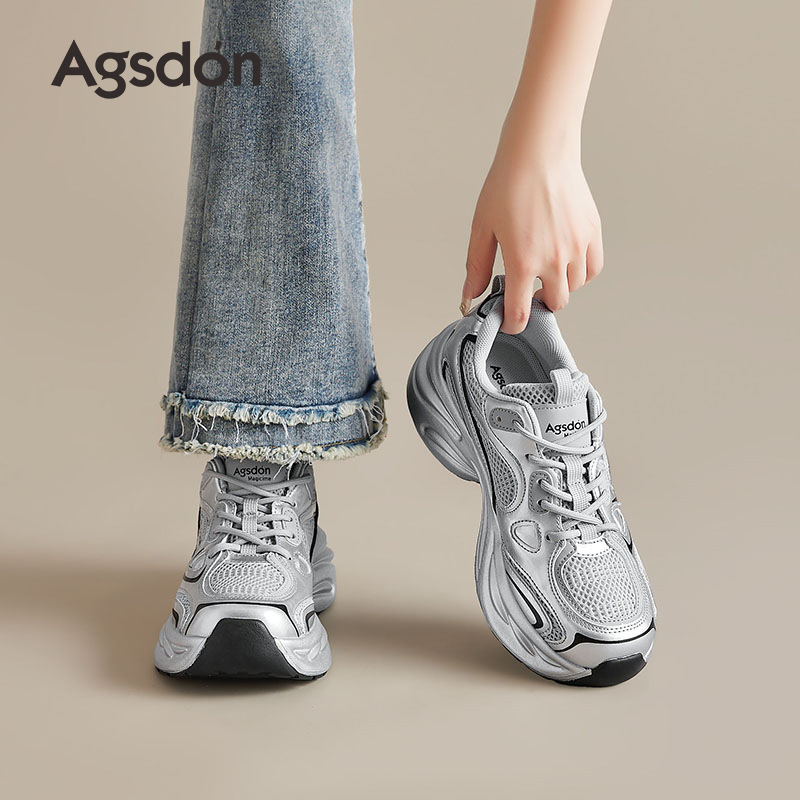Augu Shiden Thick-Soled Dad Shoes for Women 2026 New Summer Sports Hiking White Silver Running Casual Shoes
