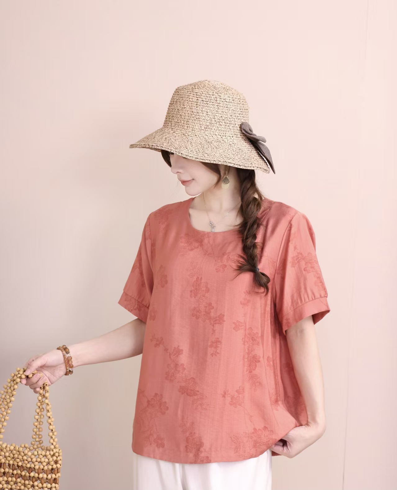 Cross-border nueva camiseta de mujer china impresa camiseta de mujer de manga corta camiseta base de verano overhead cuello redondo artístico ocio image 12