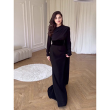 亚马逊欧美2024秋季时尚气质长袖拼接设计感丝绒披肩宫廷风连衣裙