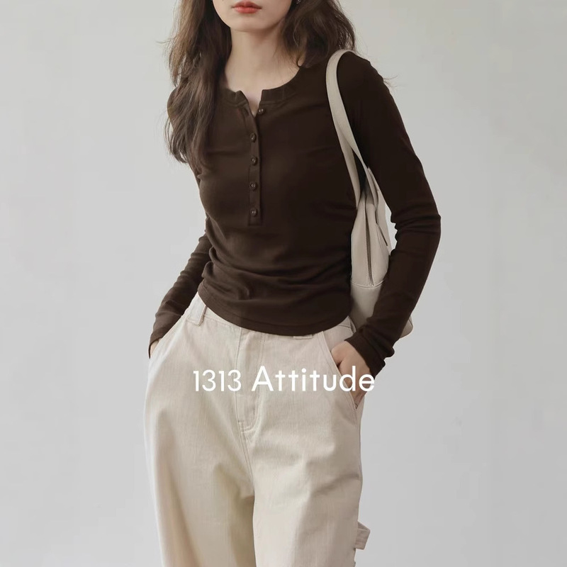 1313 skinny! Maillard-style long-sleeved brown bottoming shirt T-shirt women's slim-fit velvet top