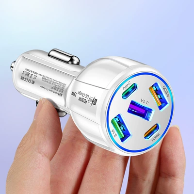 90W five-in-one dual-line car Mobil şarj cihazları - bk359-3usb2pd-white