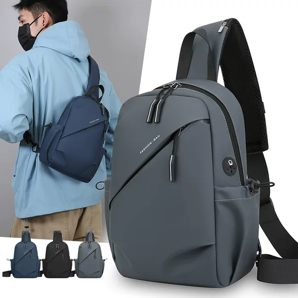 Trendy New Men's Chest Bag, Fashionable Solid Color Large-Capacity Shoulder Bag, Water-Repellent Casual Travel Commuting Crossbody Bag