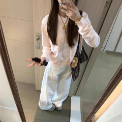 春の韓系chiは色をつなぎ合わせて偽のピンクのニットのカーディガンのコートの女性の怠惰な外でセーターの上着を掛けます。