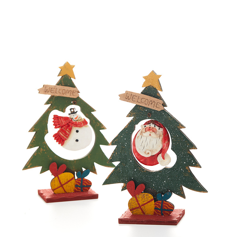 Buscando madera transfronteriza venta caliente una pieza de escritorio de árbol de Navidad árbol de decoración de muñeco de nieve decoración