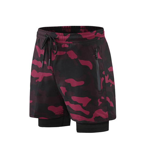 New  Double-layer Sports Pants for Men in Camouflage, Two-piece Running Shorts, 5/8 Length, Amazon Fitness