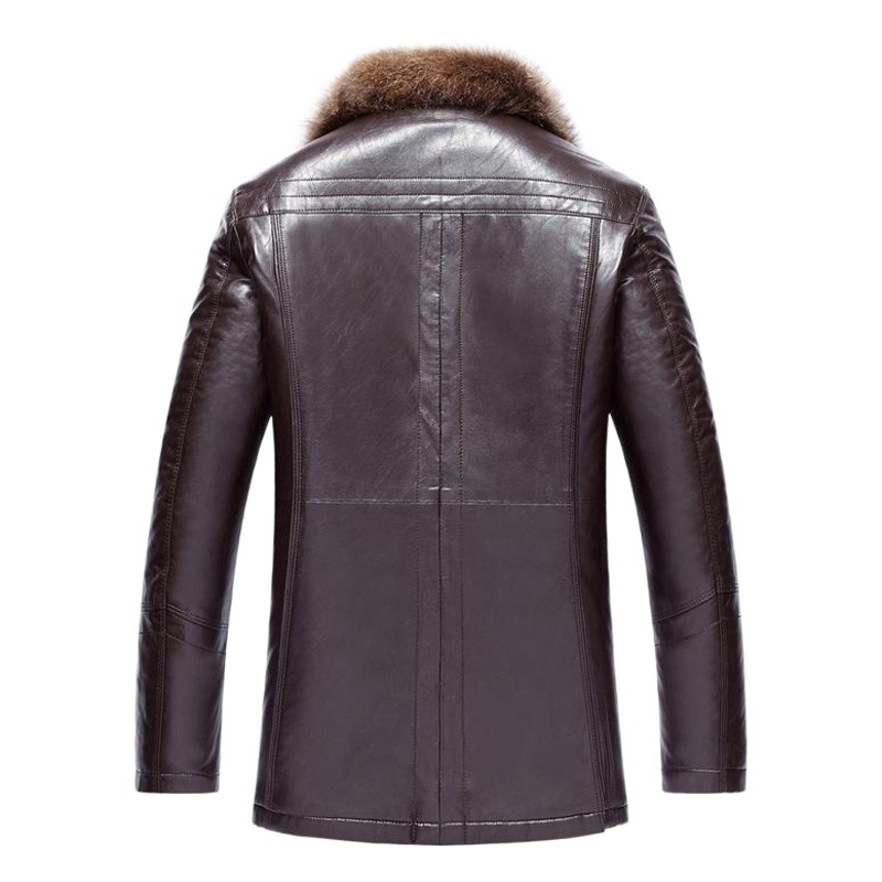 Winter New Raccoon Big Fur Collar Fur One Men's Haining Mid-length Fur Thickened Coat Genuine Leather Coat