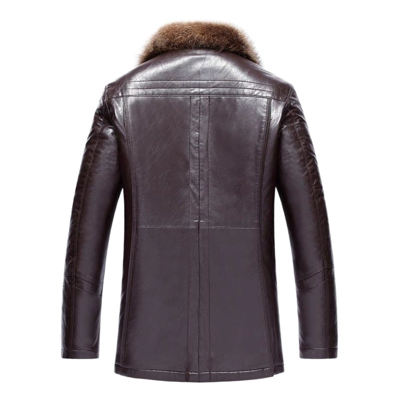 Новое зимнее Мужское пальто из меха енота с большим меховым воротником средней длины, утепленное пальто из натуральной кожи