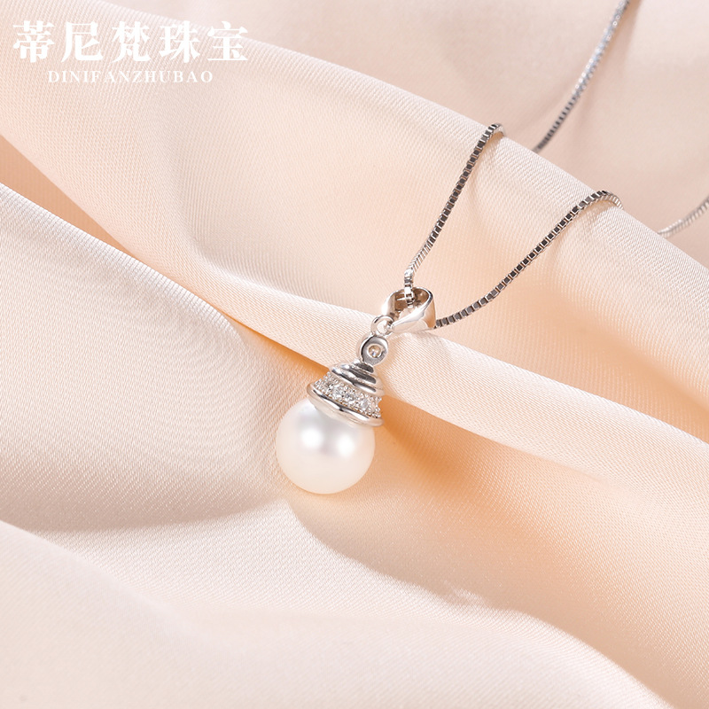 Estilo coreano nicho diseño clavícula cadena collar de perlas S925 plata esterlina moda todo fósforo diamante rebordear colgante para las mujeres