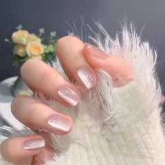 白月光裸色貓眼穿戴甲高級顯白孕婦可用可拆卸短款指甲貼分碼成品