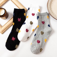 秋冬新款韓襪中筒女襪 全棉可愛甜美彩色愛心襪子女 百搭色長襪