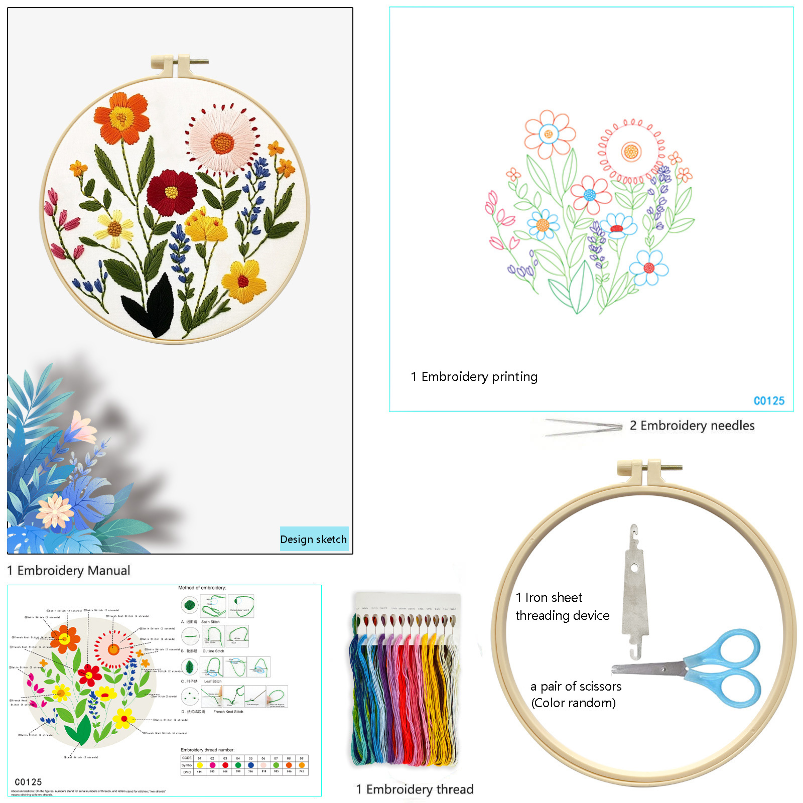 Floral serie uno - - - - paquete de materiales básicos + 20CM de goma + tijeras de hilo