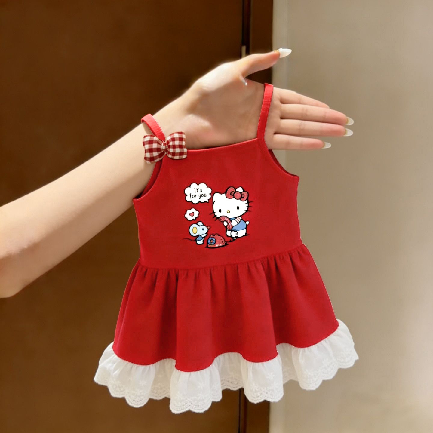 Summer children's cute three dimensional red vest with bow