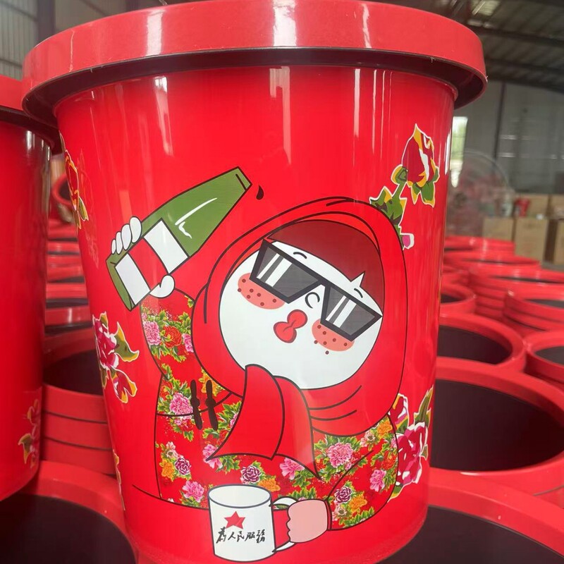 Factory Direct Sale Thickened Festive Chinese Red Big Red Jacket Internet Celebrity Style Household Trash Can with Large Quantity Discount