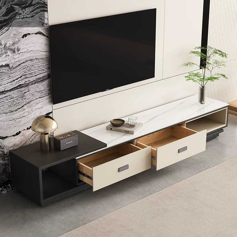 Nuevo estilo de lujo ligero y moderno simple meseta de té sala de estar doméstica minimalista mesa de tabla de roca combinación de gabinete de vidrio