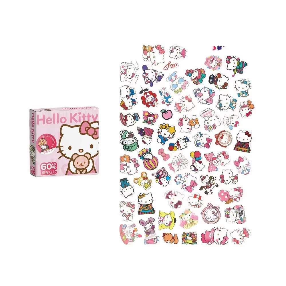 Маленькие наклейки Sanrio для детей, подарочная коробка 60+3 шт., ассортимент персонажей