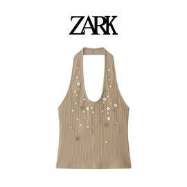 ZARK 欧美新款时尚排扣饰罗纹上衣 跨境外贸女装批发 1131321515