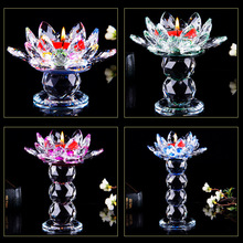 水晶玻璃工艺品莲花烛台酥油灯家用佛前长明灯供装饰品师兄选摆件