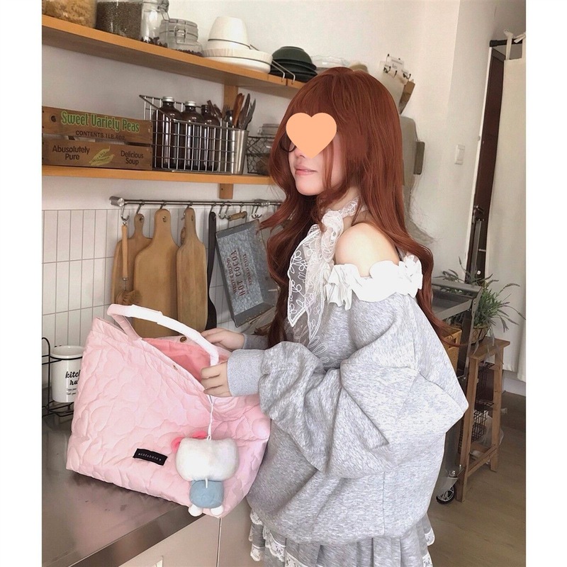 设计感蕾丝花边甜美露肩卫衣女春秋新款宽松慵懒灰色长袖斜肩上衣|undefined