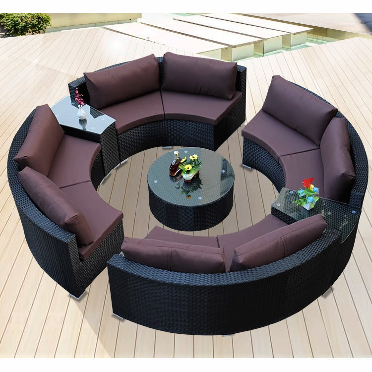 Sofá de exterior para patio, villa, jardín, conjunto de ocio en forma de arco, de aleación de aluminio, impermeable, resistente al sol, de ratán, para uso doméstico