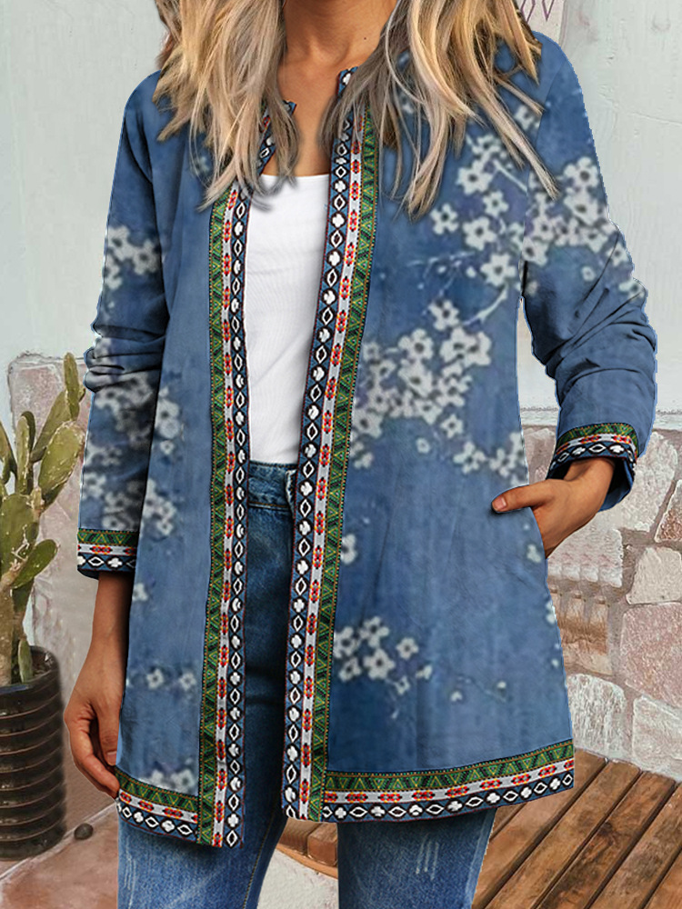 2021 Amazon Wish Autumn/Winter New Retro Ethnic Print Long-Sleeved Jacket Cardigan Women's Clothing 9215
