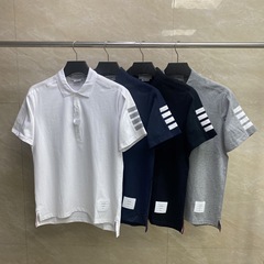 TB工厂直销夏季新款经典袖四杠翻领短袖男女同款纯色白搭翻领POLO