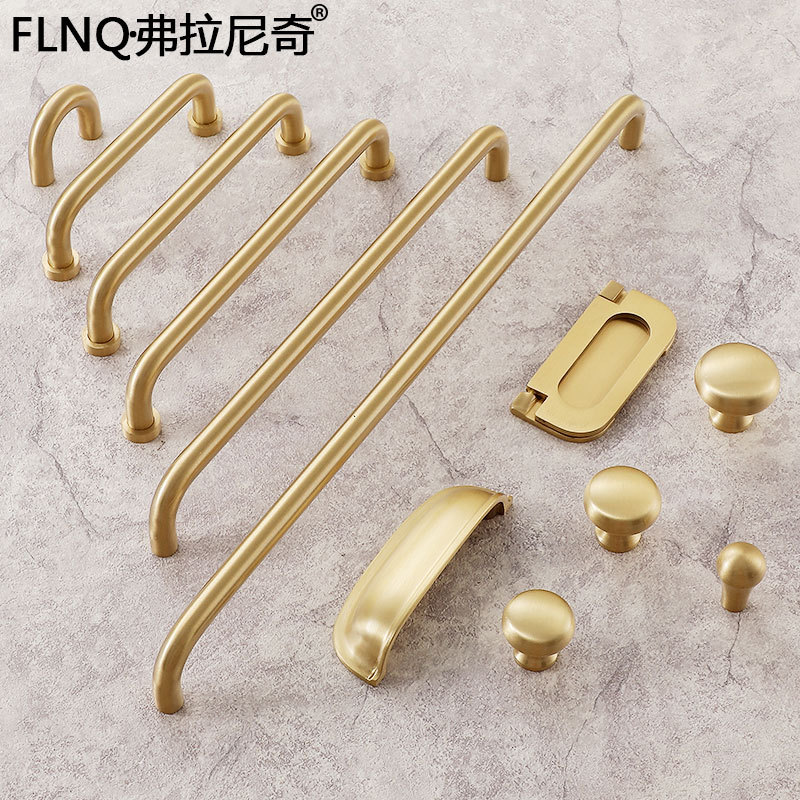 黃銅櫥櫃拉手現代簡約抽屜衣櫃門北歐輕奢柜子純銅金色復古長把手