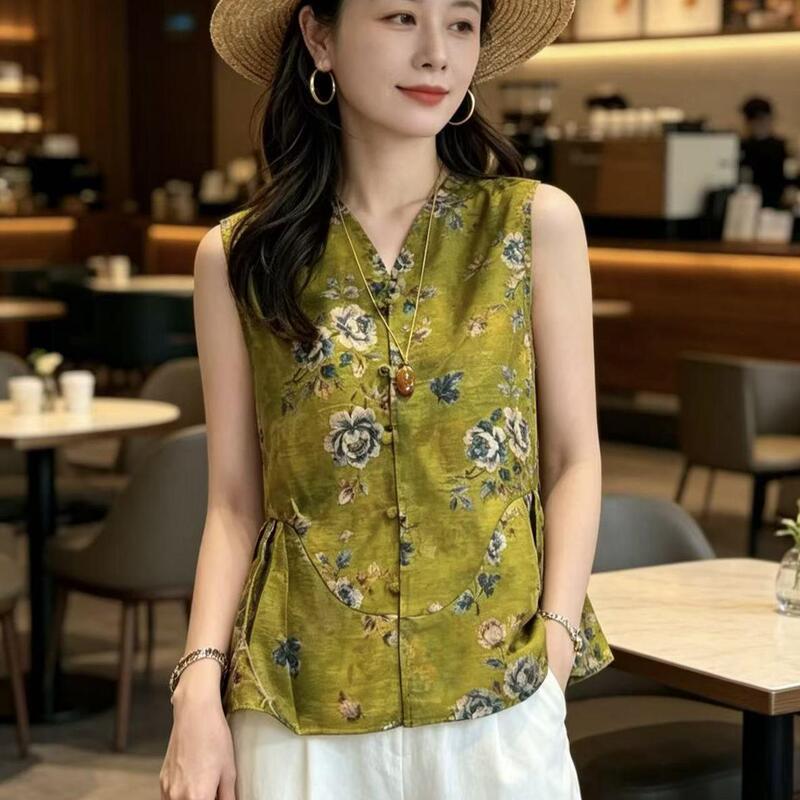 2026 New Chinese Style Women's Clothing Shimmering Brocade Jacquard Light Luxury Top Retro High-End Sleeveless Blouse