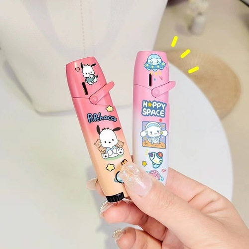 The same Sanrio internet celebrity metal inflatable windproof lighter with anime cute strawberry bear and purple flames