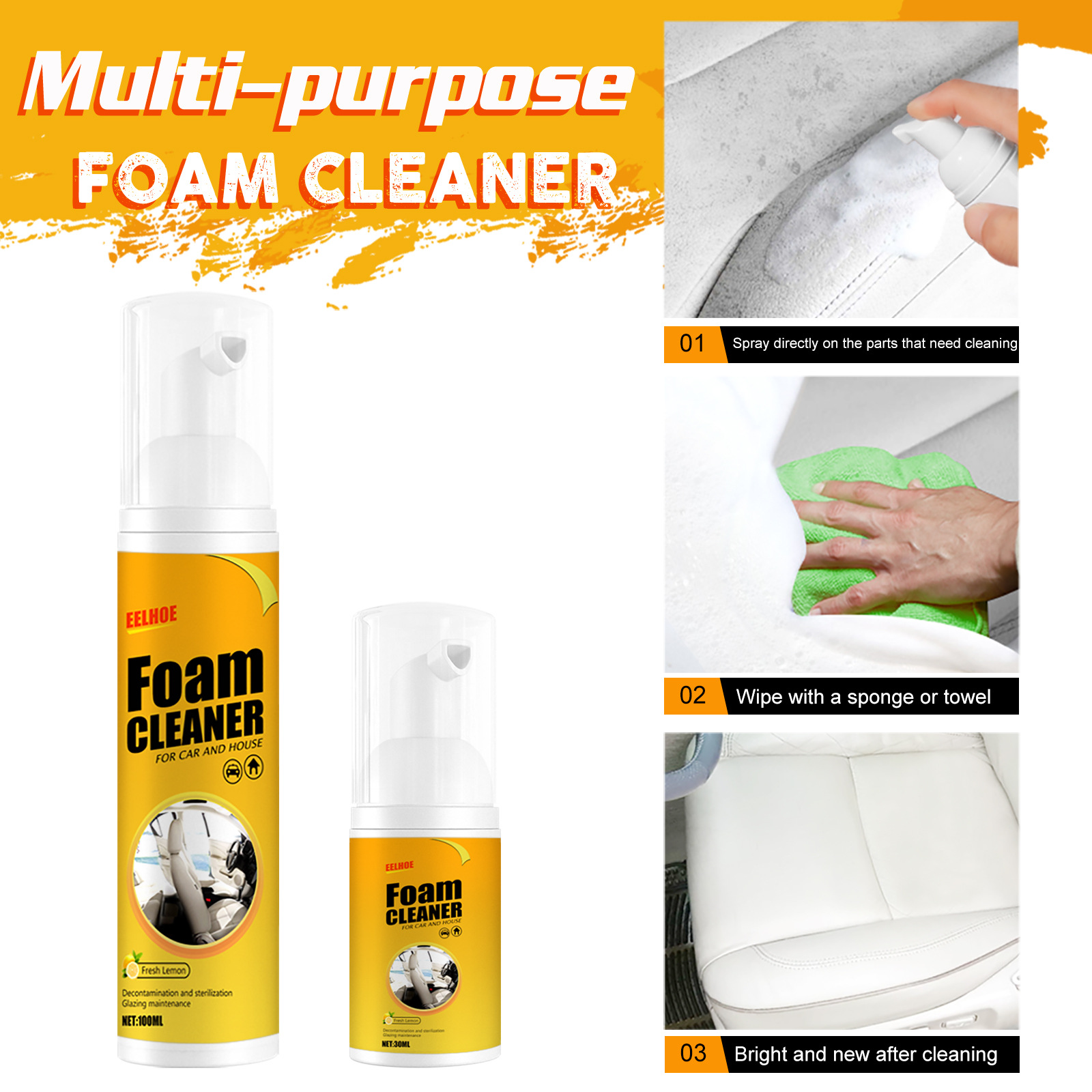 EELHOE Multifunctional Foam Cleaner Supplies Car Interior Decontamination Seat Cleaner Foam Head