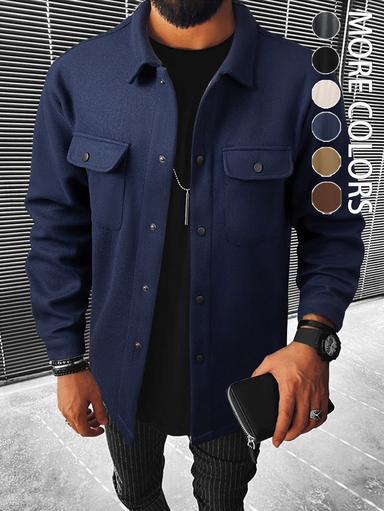 Nuevo transfronterizo Europa y América Amazon chaqueta de solapa chaqueta suelta chaqueta de trabajo de lana casual de Amazon hombre