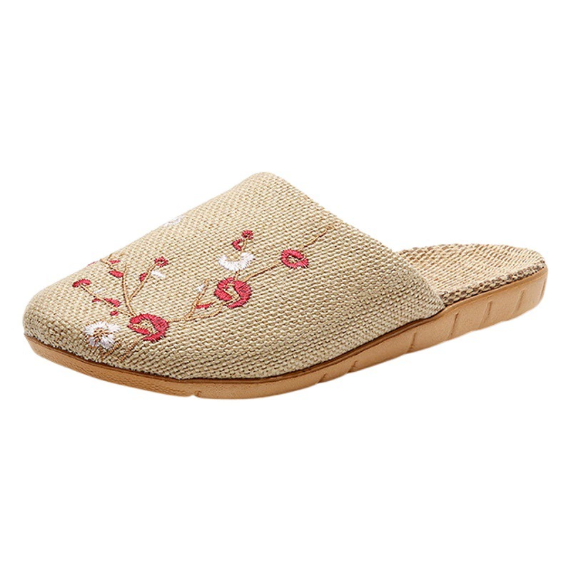 Летние женские льняные тапочки с вышивкой Baotou для дома, деревянный пол, парные домашние тапочки для мужчин и женщин