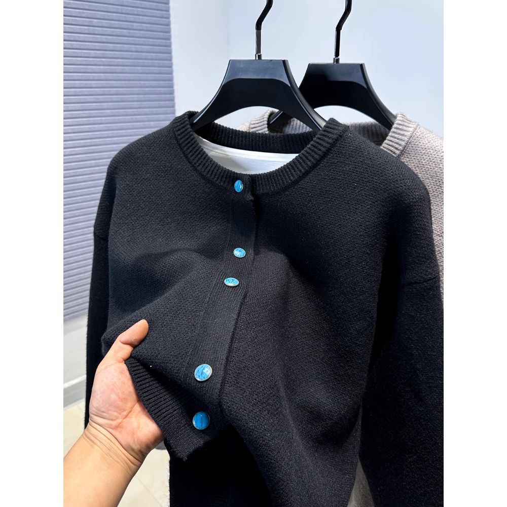 Türkisfarbener Cardigan-Pullover mit Knöpfen für Herren – lässige Strickjacke, lockere Passform, maschinenwaschbar, atmungsaktiv und dehnbar für Winter und Herbst_voghion.com