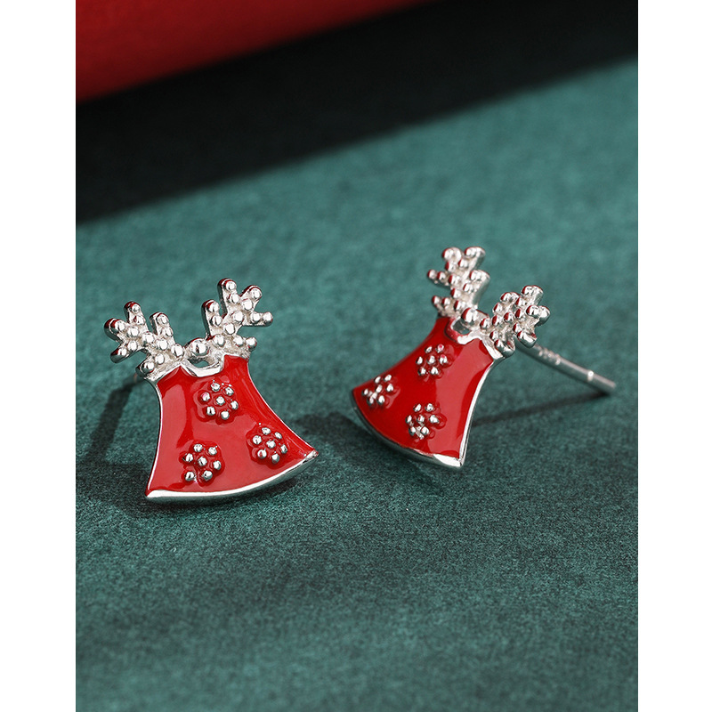 Pendientes de campana roja de Navidad para mujeres 925 plata esterlina nicho simple 2023 nuevos pendientes de otoño e invierno de alta calidad pendientes