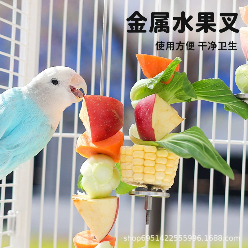 Вилка для фруктов для попугая птицы из нержавеющей стали фруктовая Палочка из тигровой кожи кормушка для кормления птиц специальный зажим клетка для птиц принадлежности