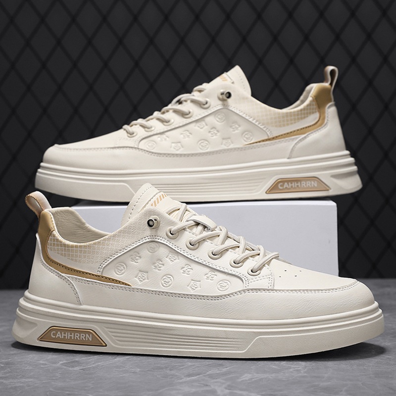 Zapatos de cuero para hombres, zapatos de skate casuales de primavera para hombres, zapatos blancos de moda para estudiantes, zapatos individuales para adolescentes, 2025 nuevos