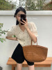 THE LEMON Lace shirt summer crochet Hollow V. Breasted Short sleeved Blouse puff sleeve have cash less than that is registered in the accounts jacket