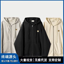 工厂现货狐狸字母连帽开衫卫衣男女同款潮牌宽松休闲外套拉链