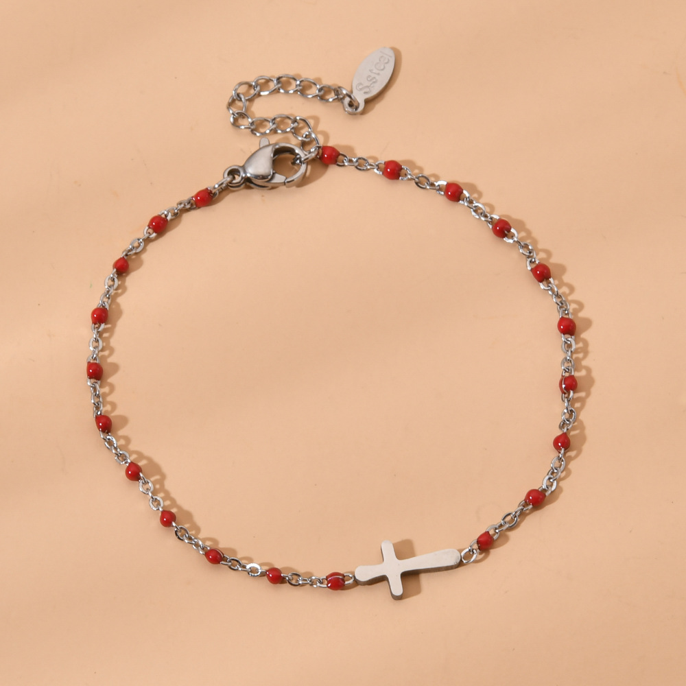 10g Weight Bracelets Classification 1 Piece Quantity Daily Occasion Stainless Steel Material Cross Pattern Women's Gender Enamel, Plating Design Simple Style Style Simple Style Cross Stainless Steel Enamel Plating Bracelets 2