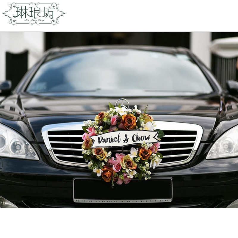 Boda coche boda flor barro lechón flores festivo decoración base modelo floral diseño en forma de corazón en forma de V Luna 520