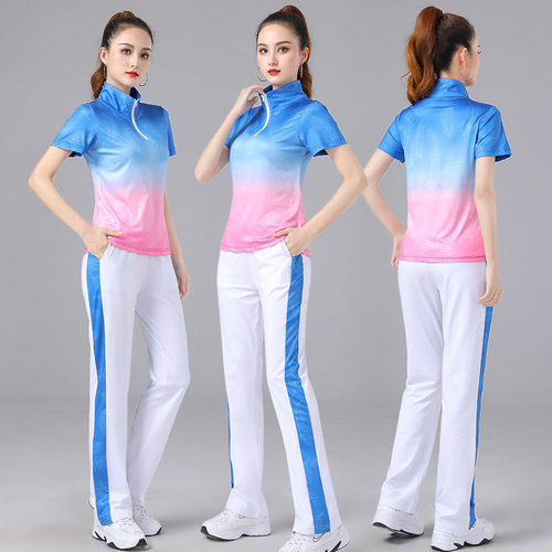 New square dance clothing spring set fashionable set gradient color clash casual sports clothing fitness clothes