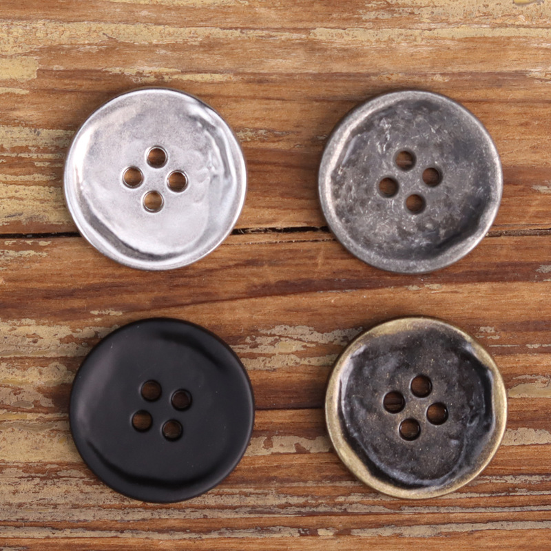 Old Vintage Four Eyes Metal Button Men's Coat Trash Shirt silver Black Antique Silver Bronze Blade Button