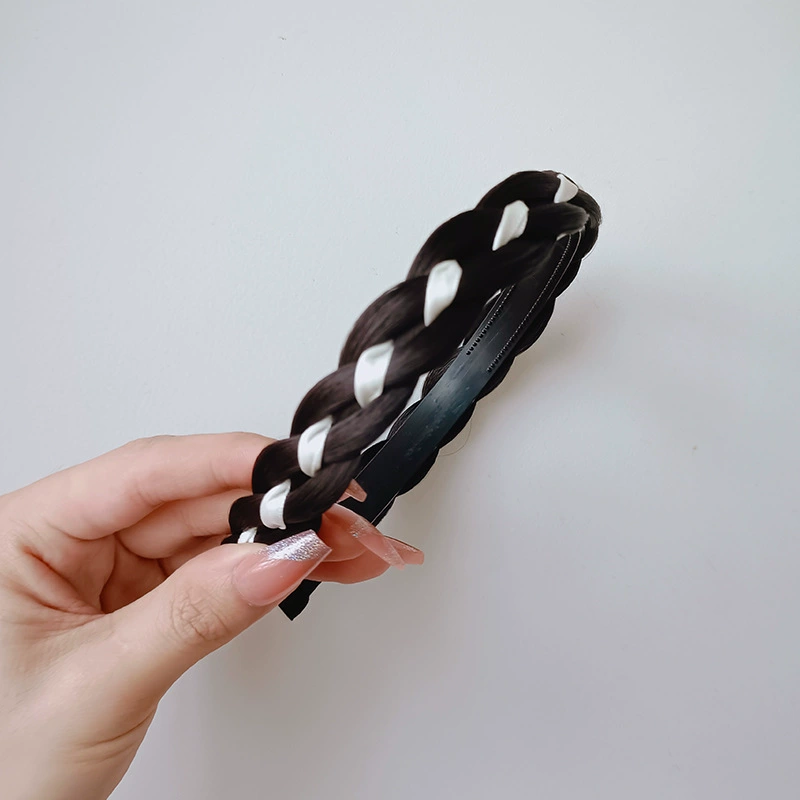 handmade wig headband with pigtail, scalloped hair accessory, matte silk, Ø≈15 cm