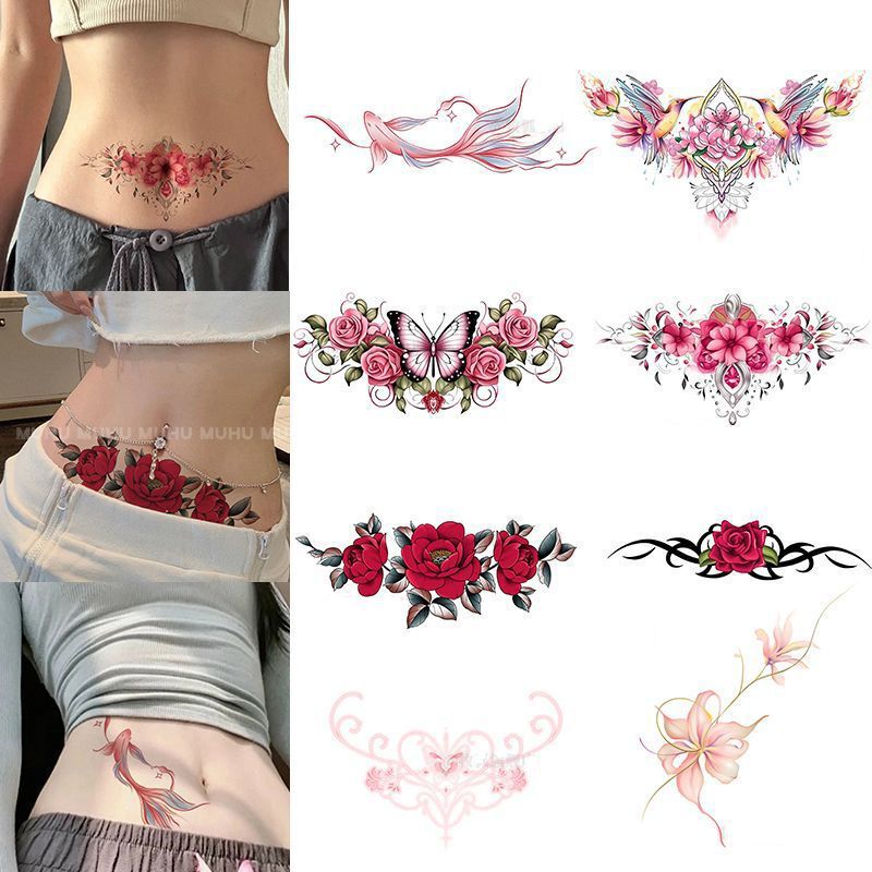 Waterproof and Long-Lasting Tattoo Stickers with Images of Spider Lilies, Roses, and Totems for Women, to Cover Cesarean Section Scars on the Chest, Sexy and Alluring Waterproof and Long-Lasting Tattoo Stickers with Images of Spider Lilies, Roses, and Totems for Women, to Cover Cesarean Section Scars on the Chest, Sexy and Alluring