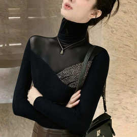 不规则拼接设计金色亮丝2026春夏新款高领时尚内搭外穿网纱