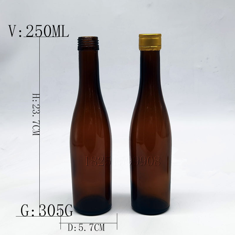 250ml丝口酵素瓶果酒瓶棕色清酒瓶玻璃瓶红酒瓶小肚瓶机器压铝盖