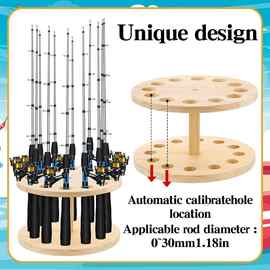 木质鱼竿置物架可旋转鱼竿展示架海钓鱼竿展示实木路亚竿支架