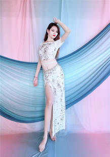 Baiya Qianhui Belly Dance Clothing Practice Clothes 2025 Summer New Bead Embroidery Top Hip Scarf Suit for Beginners