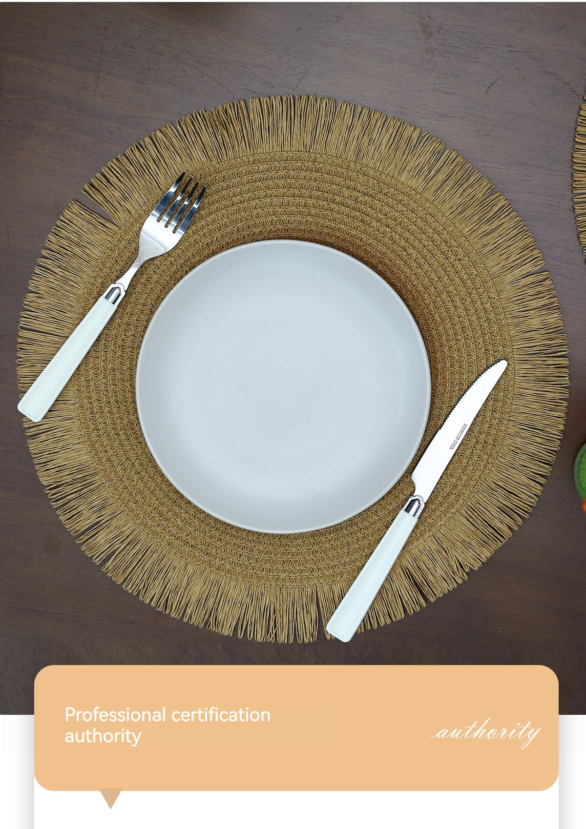 跨境新品38CM圆形纸编编织餐垫纸质流苏家居餐厅隔热垫杯垫装饰垫详情4