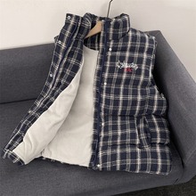 美式格纹无袖马甲棉服男女秋冬新款宽松复古叠穿外套休闲上衣潮