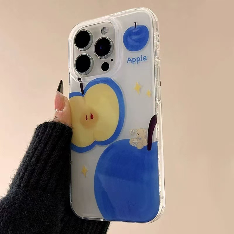 Pinturas coreanas lindas pinturas al óleo Apple Bear para iphone15 Apple 16ProMax funda para teléfono móvil 13/14 hembra